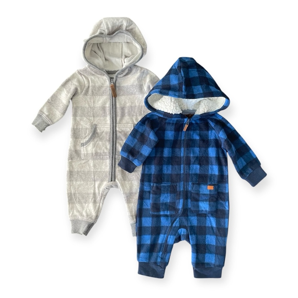 Bundle of 2 Baby Boy’s Fleece Jumpsuits One Piece Coverall size 3M